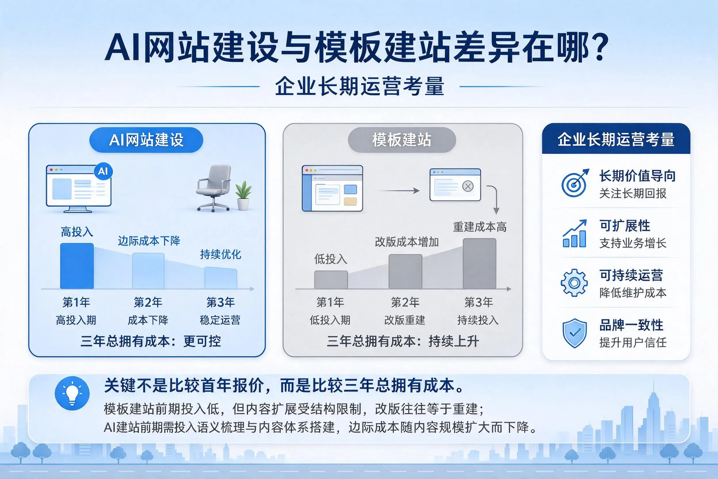 AI网站建设与模板建站差异在哪？丽水企业长期运营考量